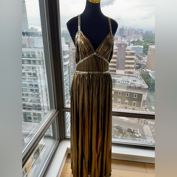 🆕 BRONX & BANCO 🧿 NWOT Star Metallic Maxi Dress w Dramatic Slits - Sz S US 4 - Picture 6 of 17